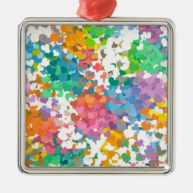 Ornamento De Metal Pastel Confetti Hearts (Frente)