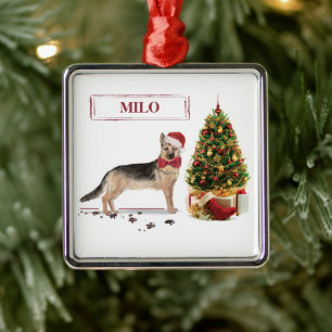 Ornamento De Metal Pastor Alemão Cachorro de Natal Engraçado com Árvo