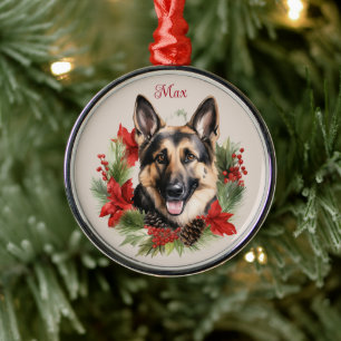 Ornamento De Metal Pastor Alemão Natal Memorial Pet Raça de Cachorro