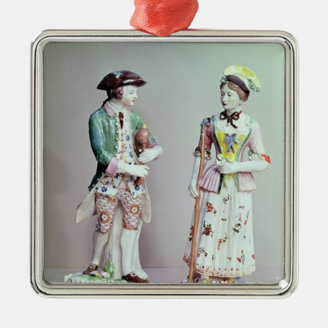 Ornamento De Metal Pastor e shepherdess da porcelana de Plymouth (Frente)