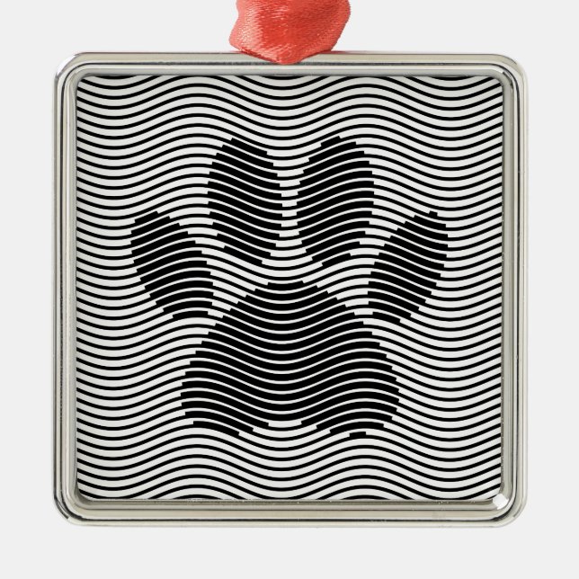 Ornamento De Metal Pata De Cães Impressa Em Ondas Pretas E Brancas (Frente)