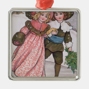 Ornamento De Metal Patinagem da menina e do menino