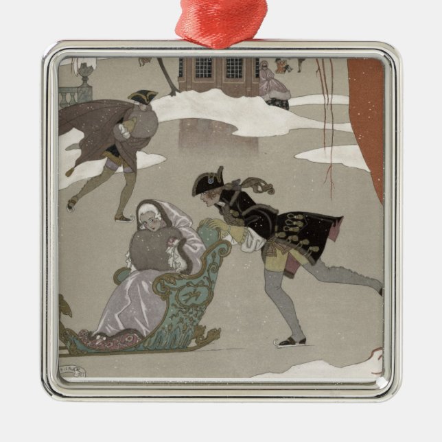 Ornamento De Metal Patinagem no gelo no lago congelado, ilustração (Frente)