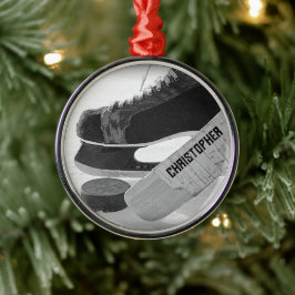 Ornamento De Metal Patins Pretos de Hóquei Personalizados