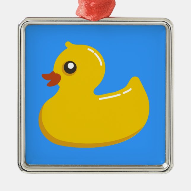 Ornamento De Metal pato de borracha amarelo no azul (Frente)