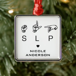 Ornamento De Metal Patologista de Linguagem de SLP Personalizado ASL