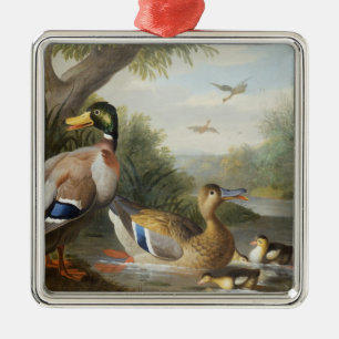 Ornamento De Metal Patos em uma paisagem do rio