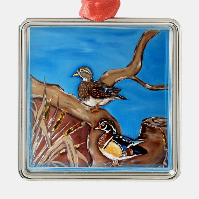 ORNAMENTO DE METAL PATOS MANDARIM (Frente)