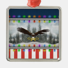 Ornamento De Metal Patriotic Eagle Silver framed Square Ornament
