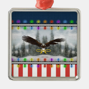 Ornamento De Metal Patriotic Eagle Silver framed Square Ornament
