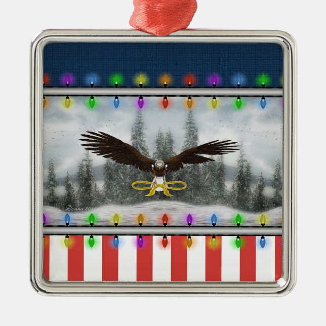 Ornamento De Metal Patriotic Eagle Silver framed Square Ornament (Frente)