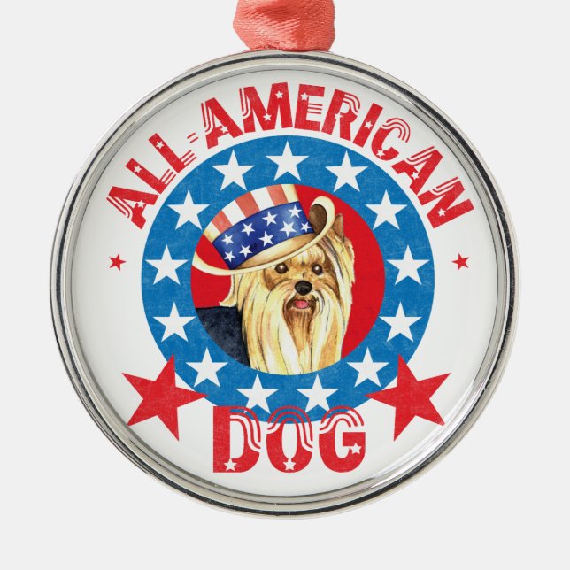 Ornamento De Metal Patriotic Yorkie (Frente)