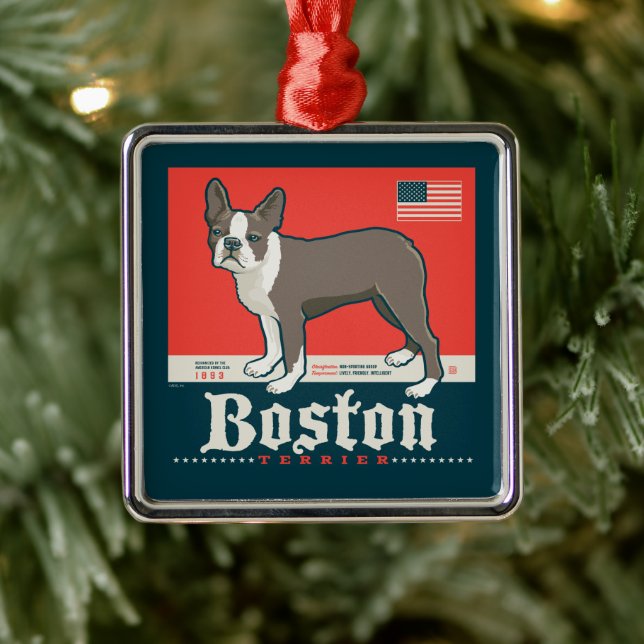 Ornamento De Metal Patriótico | Boston Terrier (Árvore)