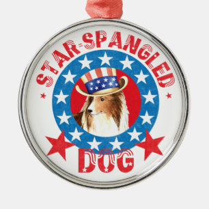 Ornamento De Metal Patriótico Shetland Sheepdog