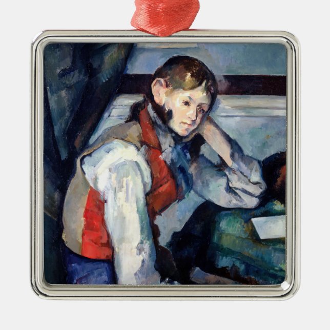 Ornamento De Metal Paul Cezanne - Menino no Colete Vermelho (Frente)
