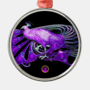 ORNAMENTO DE METAL PAVÃO ELEGANTE NA AMETISTA ROXA