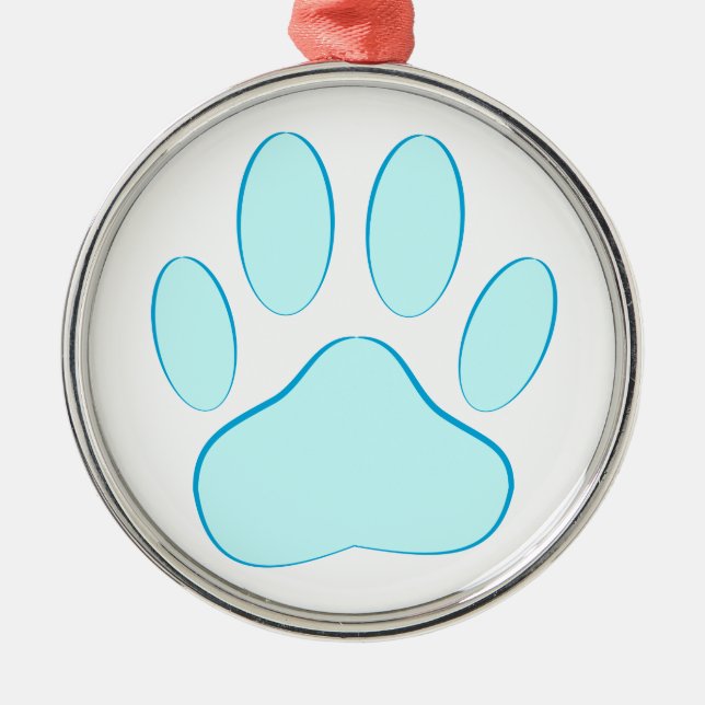 Ornamento De Metal Pawprint do Cachorro Azul (Frente)