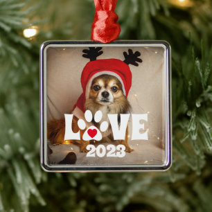 Ornamento De Metal Paws & Love Personalizado Pet Foto de Natal