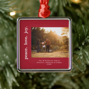 Ornamento De Metal Peace Love Joy Holiday Christmas Family Photo