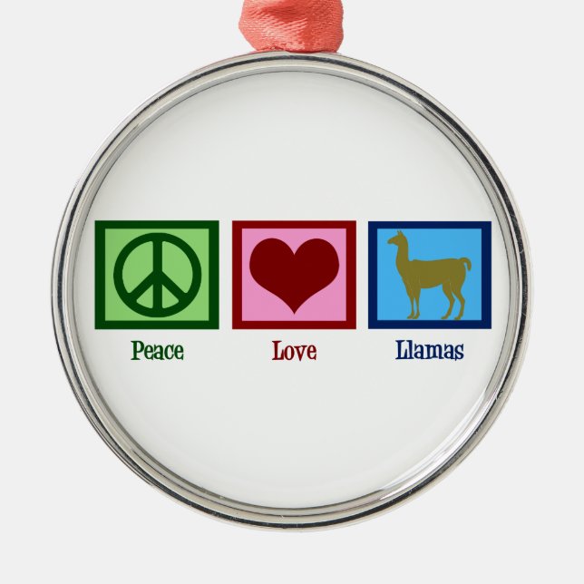 Ornamento De Metal Peace Love Llamas (Frente)