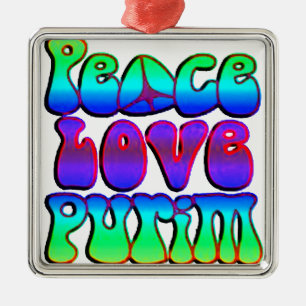 Ornamento De Metal Peace Love Purim