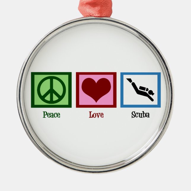 Ornamento De Metal Peace Love Scuba (Frente)