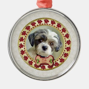 Ornamento De Metal Pegadas e Moldura Dourada Foto de Pet Personalizad