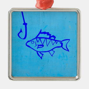 Ornamento De Metal Peixe-peixe-grunge e gancho de pesca
