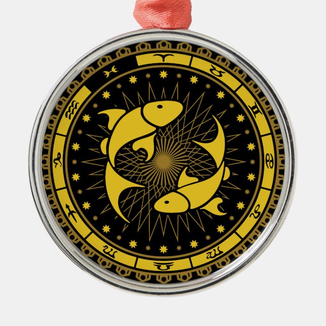 Ornamento De Metal Peixes - Símbolo Zodiac - Símbolo - Horoscópio (Frente)