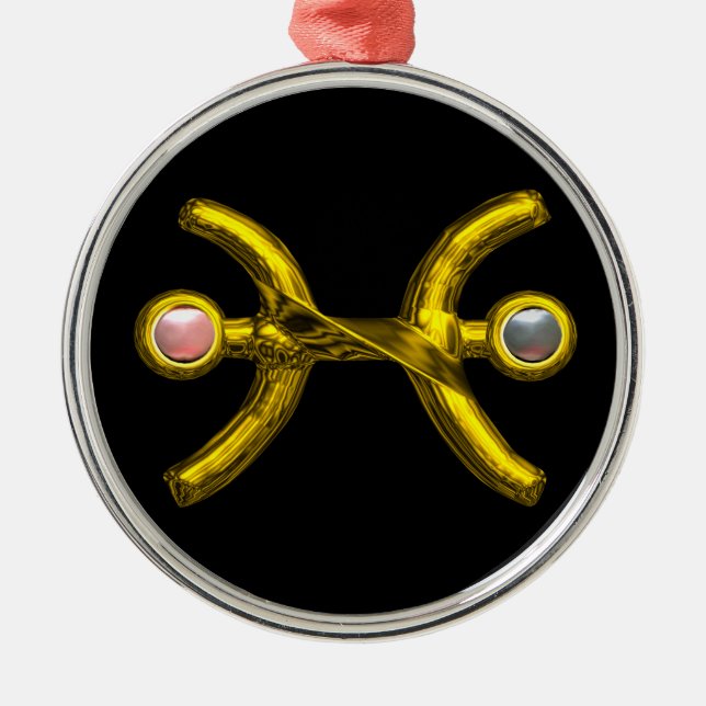 Ornamento De Metal PEIXES ZODIAC BIRTHDAY JEWEL PINK BRANCO Dourado (Frente)