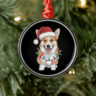 Ornamento De Metal Pembroke Welsh Corgi Papai Noel Luzes Árvore de Na