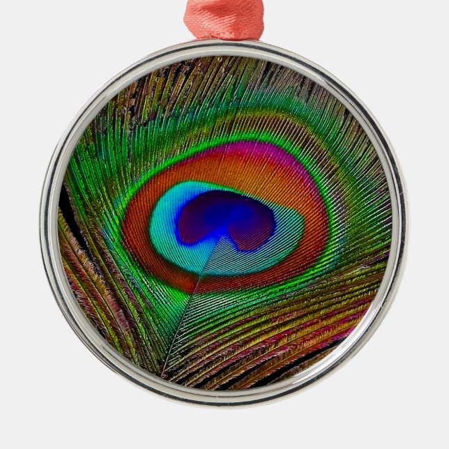 Ornamento De Metal Penas de Peacock de Cobre Vibrantes (Frente)