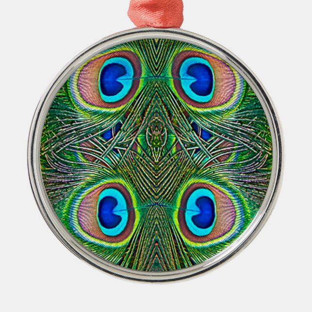 Ornamento De Metal Penas de Peacock Kaleidoscope Impressão (Frente)