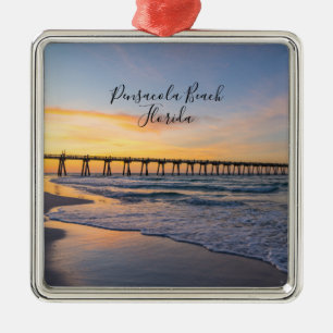 Ornamento De Metal Pensacola Pier Shoreline Sunrise Ornament