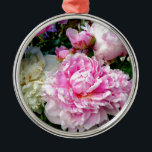 Ornamento De Metal Pêonias florais brancas cor-de-rosa elegantes<br><div class="desc">Romântico elegante Pink e Brancos - foto do meu jardim - por H Cooper</div>