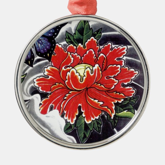Ornamento De Metal Peony Flower - design de tatuagem japonesa (Frente)