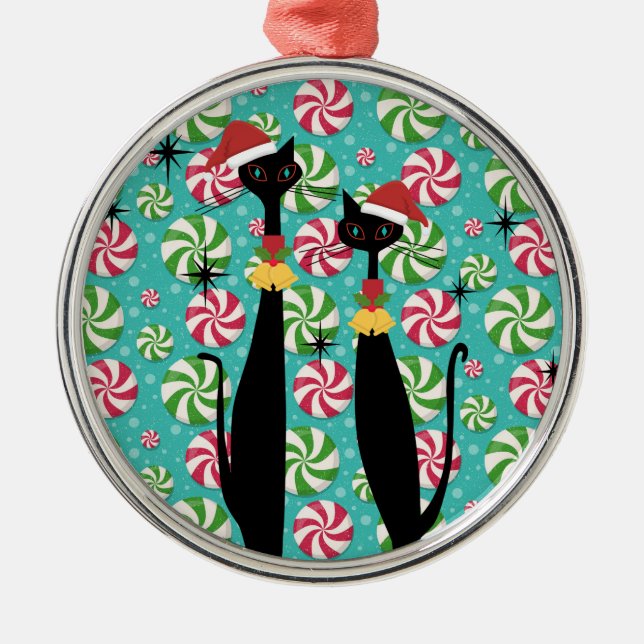Ornamento De Metal Peppermint de gato Legal da era atômica moderna do (Frente)