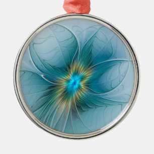 Ornamento De Metal Pequena Beleza Flor de Arte Fractal Moderna Azul D