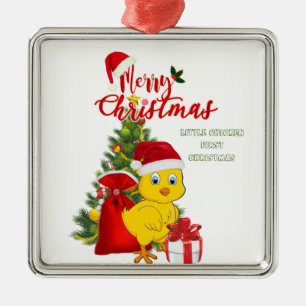 Ornamento De Metal Pequeno Bebê Chicken Natal