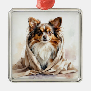 ORNAMENTO DE METAL PEQUENO CACHORRO PAPILLON FOFINHO E PELUDO