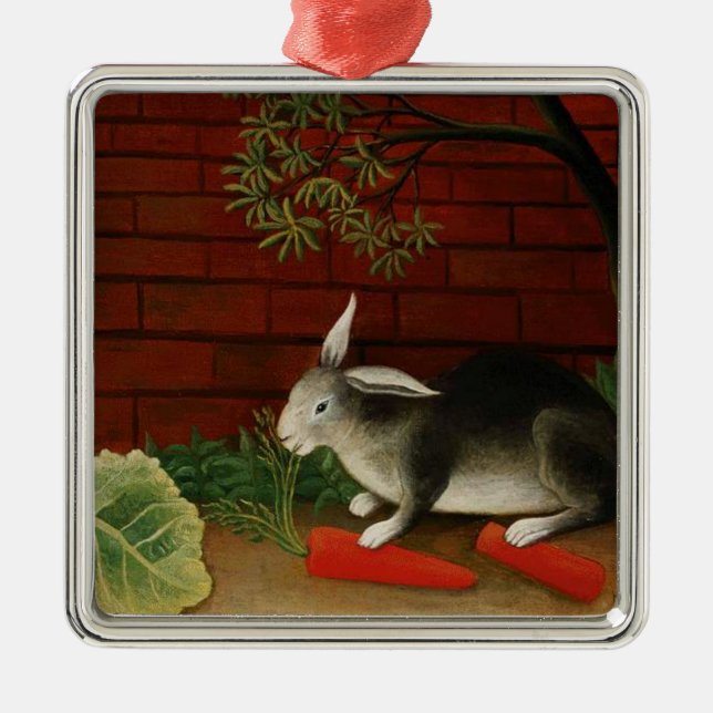 Ornamento De Metal Pequeno Coelho Cute (Animal Pet) (Henri Rousseau) (Frente)