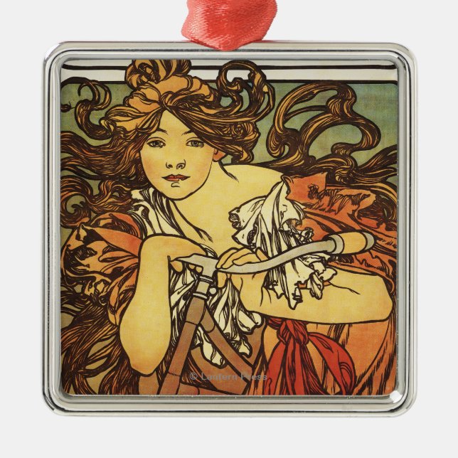 Ornamento De Metal Perfecta Bicicletas com Publicidade de Mulher Post (Frente)