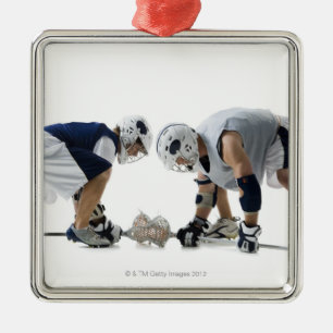 Ornamento De Metal Perfil de dois homens novos que jogam o lacrosse