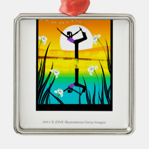 Ornamento De Metal Perfil lateral de uma ioga praticando da mulher