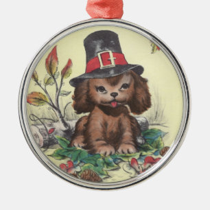 Ornamento De Metal Pergrim Puppy Ação de Graças