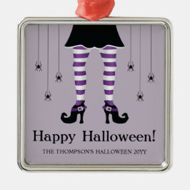 Ornamento De Metal Pernas de Bruxa Roxa E Aranhas Feliz Halloween Tex
