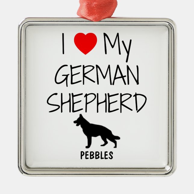 Ornamento De Metal Personalizada Eu Amo Meu German shepherd (Frente)