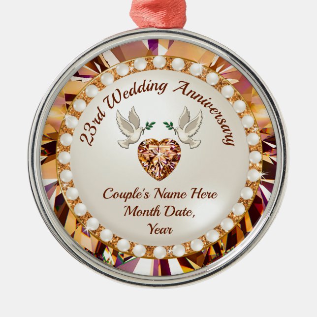 Ornamento De Metal Personalizado, 23 anos de casamento Aniversário pr (Frente)