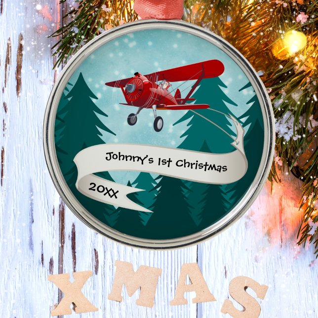 Ornamento De Metal Personalizado,Avião Vermelho e Papais noeis, Prime (Criador carregado)
