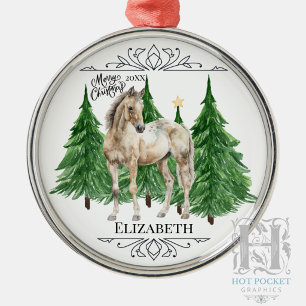 Ornamento De Metal Personalizado Cavalo Aquarela Natal 